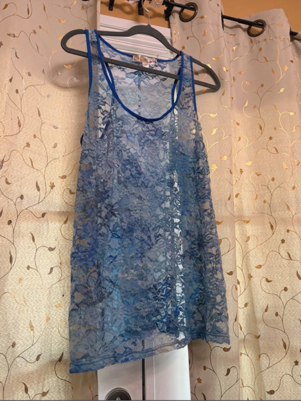 feathers Blue Sheer Lace Tank Top